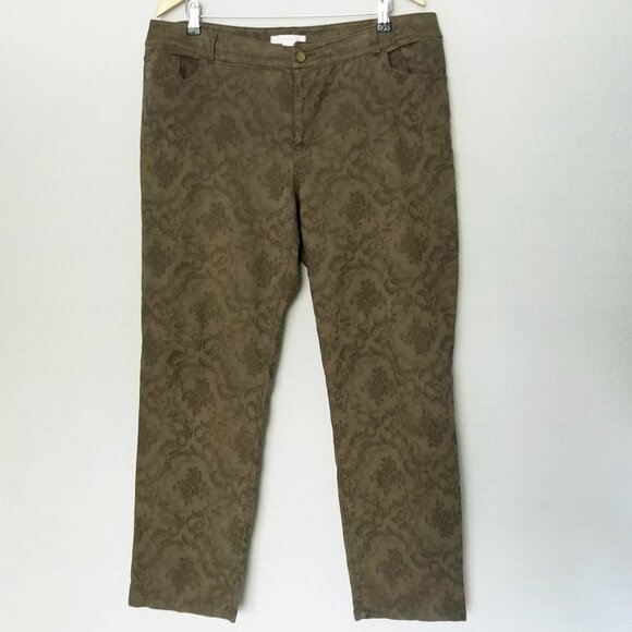 Chico's Jacquard 5 Pocket Ankle Pants in Sherwood Olive Women's 2.5 US 14 Green - Picture 3 of 16
